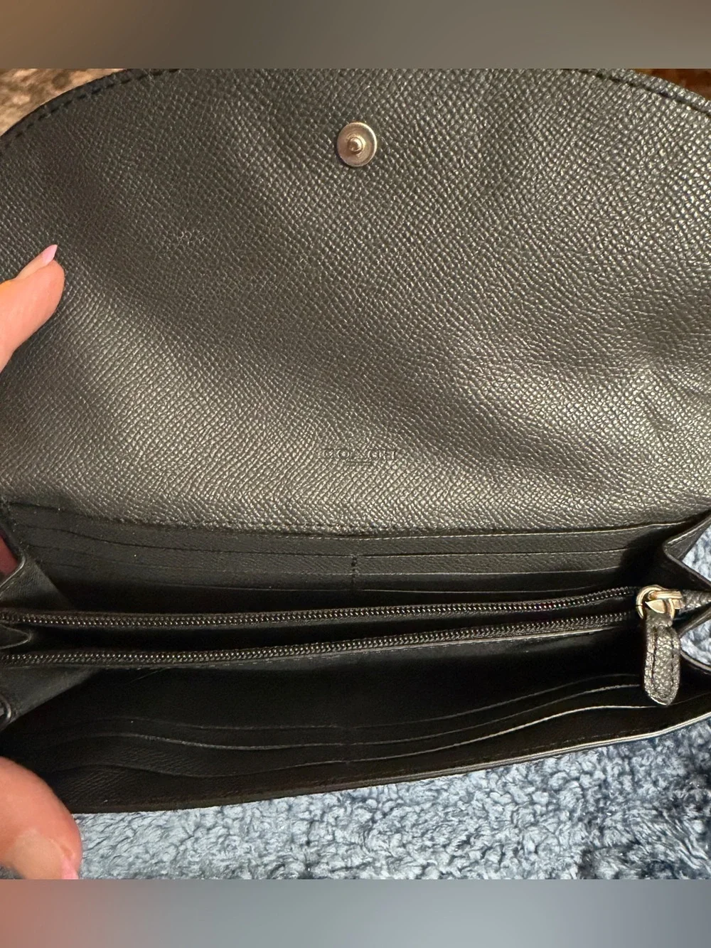 COACH Black Textured Leather Continental Card Holder Wallet